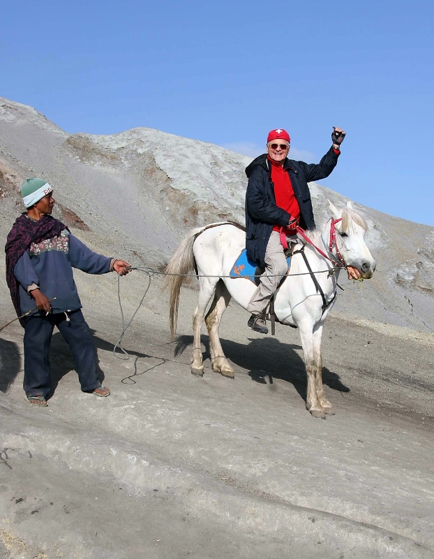 Ruedi on horseback at Mount Bromo, Java Indonesia.jpg - Indonesia Java. Ruedi on horseback at Mount Bromo